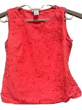 Vintage Fancy Lady Shirt Women Junior Size 9 Coral Sleeveless Casual Linen Blend